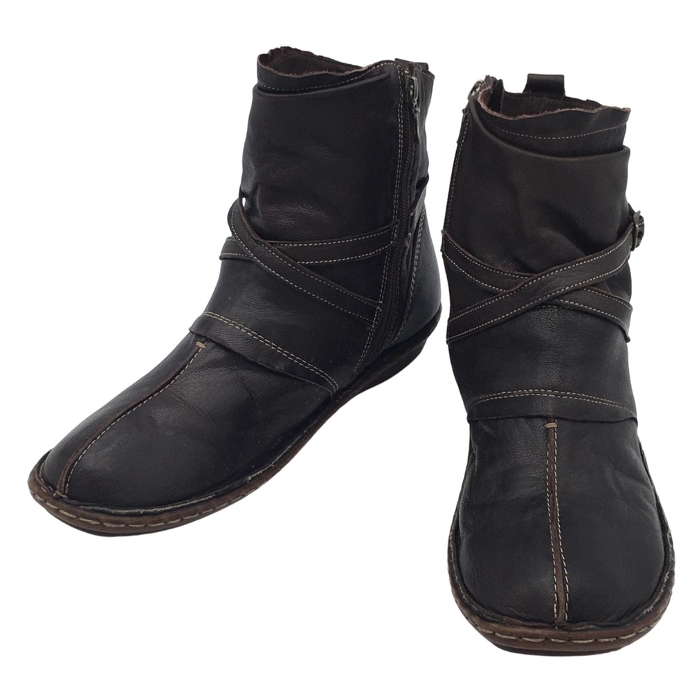 Soul Of Africa Brown Leather Buckle Zip Up Ankle Boots size 11
